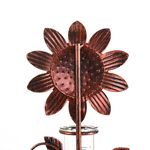 CEDAR HOME Rain Gauge Outdoor Garden Wireless Glass Brass Metal Tabletop Cute Professional Raingauge for Lawn Yard Patio Decor 8oz. by, 7" W x 6" D x 16" H, Copper Sunflower