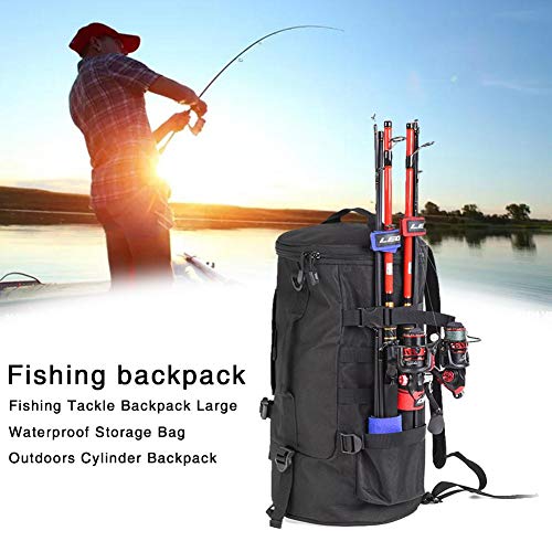 Chirsemey Pêche Sac à Dos, Grand Sac De Rangement Étanche Tackle, Canne à Pêche De Stockage Cylindrique Sac à…