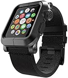 LUNATIK EPIK Aluminum Case and Leather Strap for Apple Watch Series 1, Black/Black