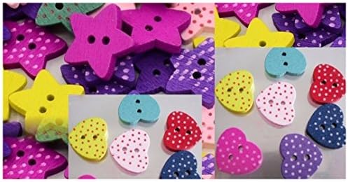 Roundabout Crafty Polka Dot Heart And Star Button Mix, 80 PCS , Assorted Colors