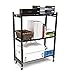 Origami 3-Shelf General Purpose Collapsible/Foldable Shelving Unit, Small Rack with Wheels | Organizer, Rolling Cart, Home Kitchen Laundry Closet Storage, Metal Wire, Pre-Assembled | Black