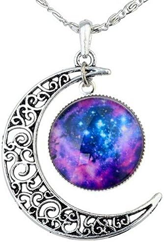 PassionBox(TM) Galaxy Necklace Hollow Out Crescent with Blue Purple Star Galactic Cosmic Moon Charm Necklace Wedding Necklace