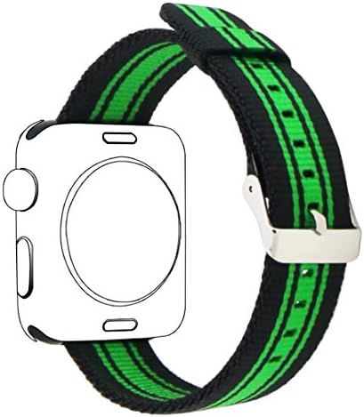 Yichan Woven Nylon Fabric Wrist Strap Replacement Band with Classic Square Stainless Steel Buckle for Apple iWatch Series 1 / 2 / 3,Sport &amp; Edition,38mm,Black Green Stripes
