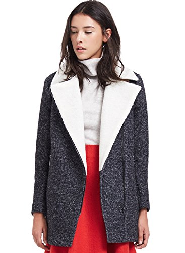 ME&CITY Women's Winter Lamb Wool Oblique Zipper Coat, Deep Grey L ME&CITY Women's Winter Lamb Wool Oblique Zipper Coat, Deep Grey L