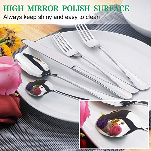 LPOLER Travel Utensils Silverware Set Flatware Portable Cutlery Set Service for 1 with 8 Pieces Stainless Steel Dinner Knives Spoons Forks Set Straws Cleaning Brush, Mirror Polished, Dishwasher Safe - Thumbnail 4