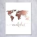 Wanderlust World Map Rose Gold Foil Art Print Travel World Traveler Poster Modern Art Contemporary Metallic Wall Decor 8 inches x 10 inches A4