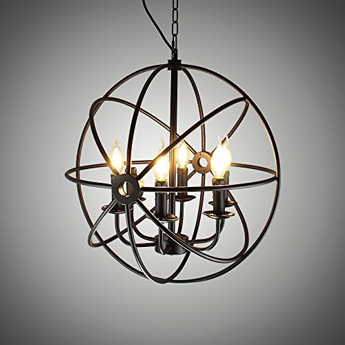 NATSEN 6-lights Vintage Edison Metal Shade Round Hanging Ceiling Chandelier Retro Iron Rustic Spherical Pendant Light Kitchen Island