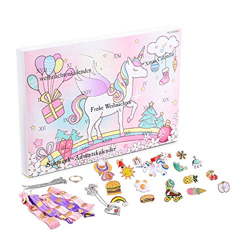 MJartoria Christmas Advent Calendar Removable Snap Buttons Necklace Bracelet Earrings Ring Jewelry Set (Pink)