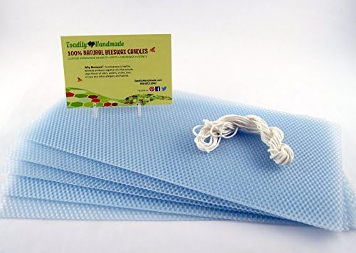 Make Your Own Beeswax Candle Starter Kit - Includes 5 Full Size 100% Beeswax Honeycomb Sheets in LIGHT BLUE and Approx. 6 Yards of Cotton Wick. Each Beeswax Sheet Measures Approx. 8" x 16 1/4".