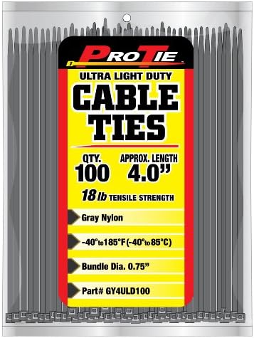 Pro Tie GY4ULD100 4-Inch Gray Ultra Light Duty Color Cable Tie, Gray Nylon, 100-Pack