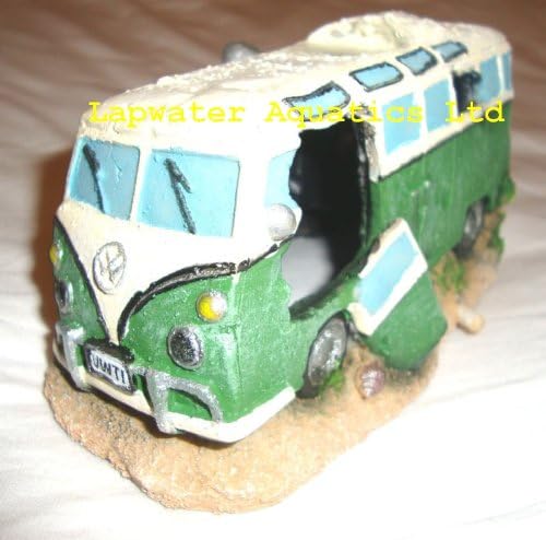 Clearstream Green Camper Bus Automobile Aquarium Fish Tank Bubble Decoration Ornament, Small Fish Tank Bubbler Decor, Aquarium Accessories Fish Hide Landscaping Ornament