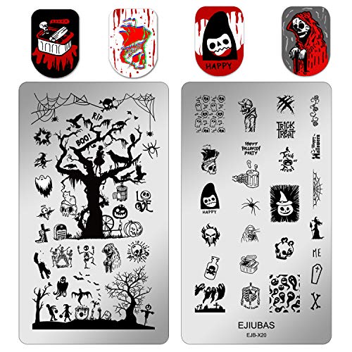 Nail Stamping Kit Halloween Chritmas - Ejiubas Nail Stamping Plates 2PCS Double-Sided Nail Stamping Plate Nail Art Plate Templates Nail Plates X-1920