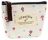 niceEshop(TM) Portable Canvas Red Flower Coin Purse Pouch Bag Key Case,beige