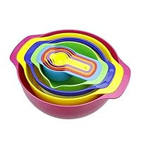 Measuring Spoons,10 in 1 Mixing Bowl Set,Colorful Measuring Cups,Nesting Bowl,Measuring Dry and Liquid Ingredients,Non Slip Bottom & Stackable By Chuanyue(10-Piece Plastic)