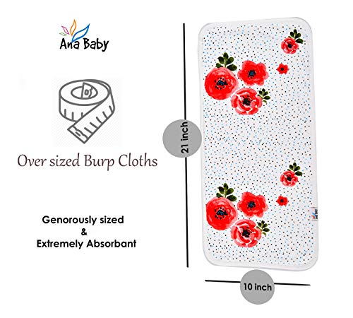 Ana Baby 100% Organic Baby Burp Cloth Large 21''x10'' Size, Premium Absorbent Triple Layer Burping Rags 5 Pack for New Born Baby Girl Gift Set (Burp Cloth Floral) - Thumbnail 5