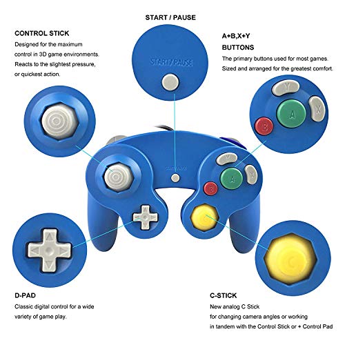 Wired Gamecube Controllers for Nintendo Wii Game Cube Switch Console(Black1 and Bule1)