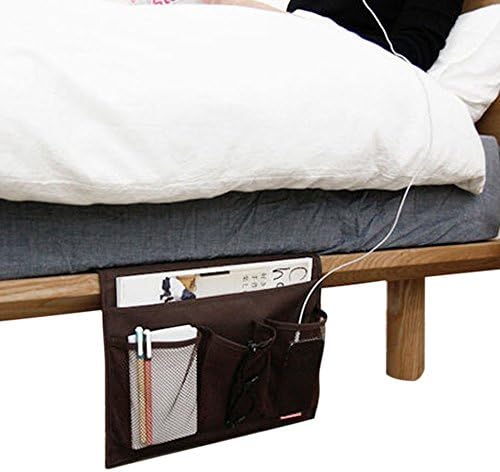 4 Pockets Bedside Storage Organizer Hanging Bag Caddy, Chair Desk Sofa Slipcovers TV Remote Controller Holder Organizer Bag Table Cabinet Magzine Book Caddy (Brown)