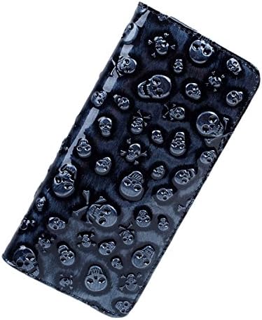 Women's Classical Leather Skull Designer Clutch Purses Wristlet Wallets (black)