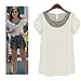 Women Casual Short Sleeve Slim Batwin Chiffon T-shirts Elegant Tops Blouse (L, White)