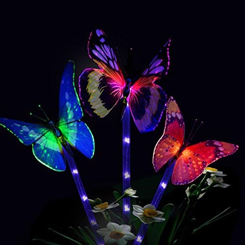 Outdoor Solar Garden LED Light – STERWELL Solar Powered Garden Stake Light Chameleon Multi-color Changing LED Light, with a White LED Light Stake, Pack of 3 (Butterfly)