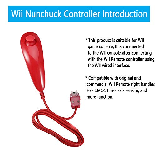 Lactivx 1 Pack Nunchuck and Wii Remote Controller Compatible with Nintendo Wii Wii U Console - with Silicone Case and Strap (Red)