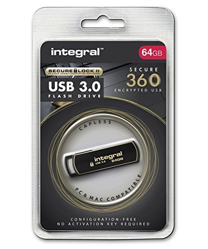 Integral 64GB Secure 360 Encrypted USB3.0 Flash Drive (256-bit AES Encryption)