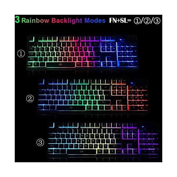 LexonElec-Gaming-Keyboard-Mouse-Combo-K13-Wired-Rainbow-Led-Backlit-104-Keys-Ergonomic-Gamer-Keyboard-2400DPI-Adjust-4-Buttons-Usb-Optical-Game-Mouse-Sets-Mousepad-Compatible-with-PC-Laptop Wired Gaming Keyboard and Mouse Set Rainbow Backlit 104 Keys Full Anti-ghosting light up Keyboard 2400 DPI 4 Button Usb…