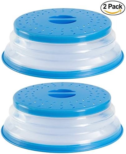 Silicone Collapsible Microwave Cover &amp; Colander, Aandrea Microwave Plate Lid, Food Cover Splatter Guard 10 Inch, BPA-Free, 2 Pack