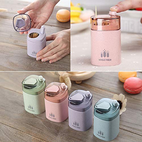 Gilroy Wheat Straw Automatic Toothpick Holder Box Storage Dispenser for Home Restaurant Kitchen Supplies Green