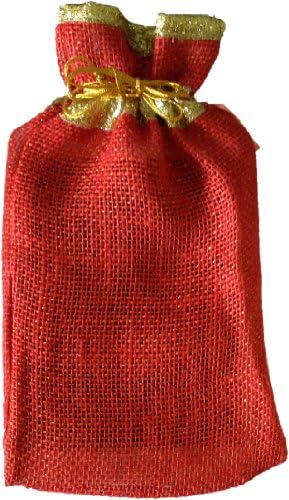Fair Trade Jute Drawstring Pouch for iPad Mini &amp; iPad Mini w/ Retina Display in Bright Color w/ Zaari Work (Red))