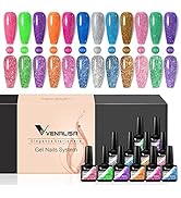 VENALISA Reflective Glitter Gel Nail Polish Set, 12 Colors 7.5ML All Seasons Holiday Sparkle Shin...