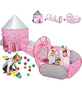 FURNIFE 3pcs Rocket Ship Play Tent Crawl Tunnel and Ball Pit with Basketball Hoop