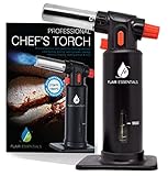 Cooking Blow Torch - Kitchen Blowtorch Butane kitchen blow Torch Lighter Refillable Craft Torch | Aluminum Adjustable Flame Safety Lock Window Gauge BONUS Gifts Silicone Brush, Recipe eBook