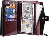 Travelambo Womens RFID Blocking Large Capacity Luxury Waxed Genuine Leather Clutch Wallet Multi Card Organizer (coffee)