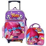 Trolls Poppy Large Removable Wheels Rolling Backpack Lunch Bag Set 2pc Set