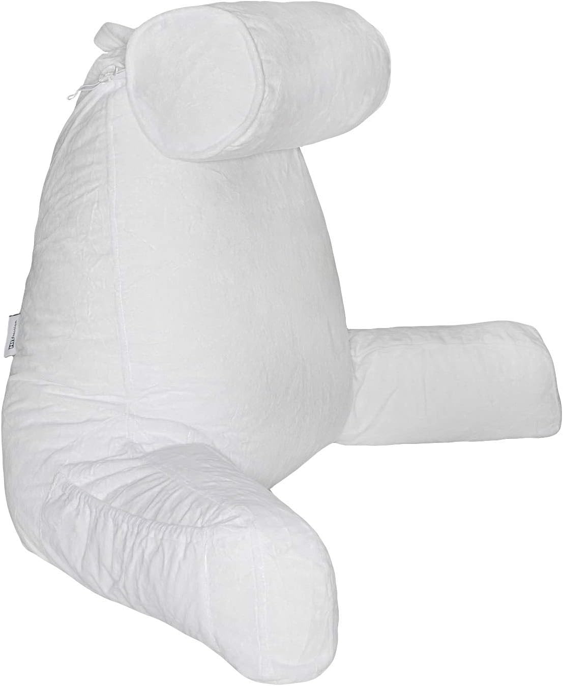 Husband Pillow - White, Big Backrest Reading Bed Rest Pillow with Arms, Plush Memory Foam Fill, Remove Neck Roll Off Bungee, Change Covers, Zipper On Shell of Bed Chair for Adjustable Loft: Home & Kitchen