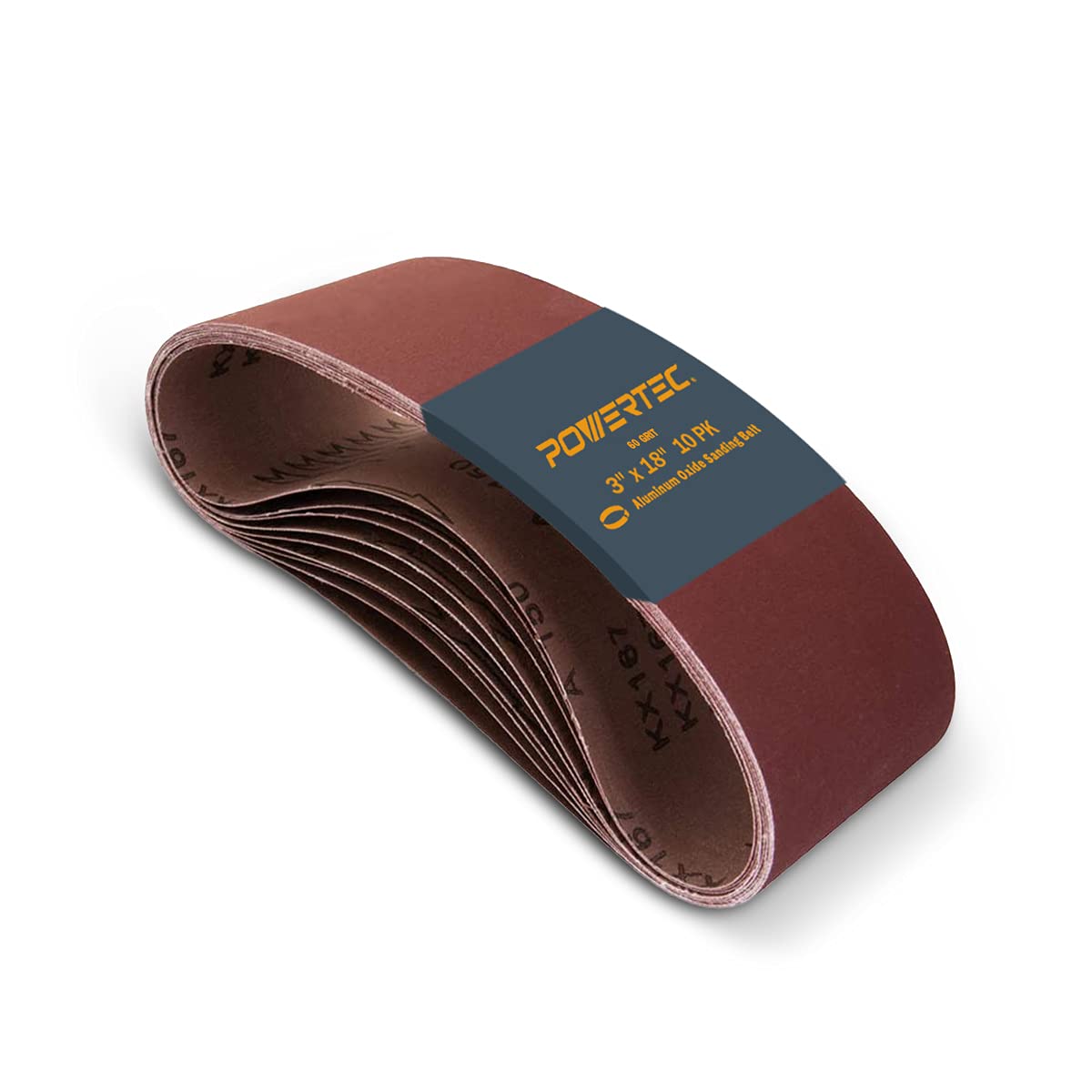 POWERTEC 110800 3 x 18 Inch Sanding Belts | 60 Grit Aluminum Oxide Sanding Belt | Premium Sandpaper for Portable Belt Sander – 10 Pack