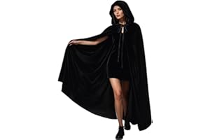 ROC PARTY Velvet Hooded Cloak for Adults Full-Length Medieval Cape with Oversized Hood for Halloween Cosplay Gothic Wizard
