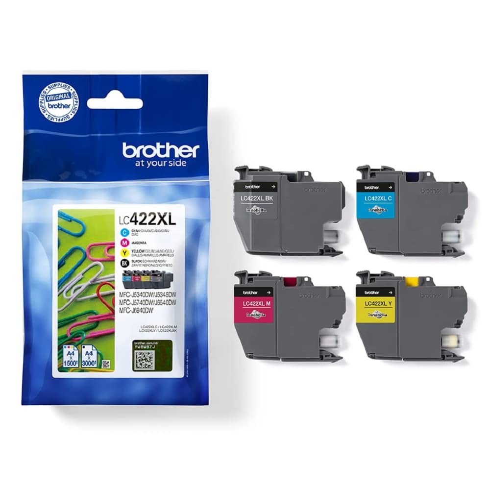 Brother LC-422XLVAL Black/Cyan/Magenta/Yellow,Multi-Pack, High Yield, Includes 4 x Inkjet Cartridges, Genuine Supplies