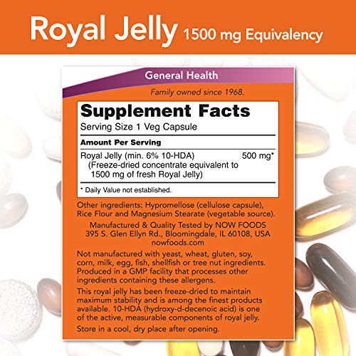 Now Supplements, Royal Jelly 1500 Mg With 10-Hda (Hydroxy-D-Decenoic Acid), 60 Veg Capsules