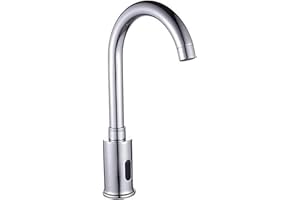 CHICZAM Automatic Touchless Sensor Faucet Chrome Motion Activated Kitchen Bathroom Hands Free Tap AC DC Powered 360 Degree Swivel Electric Infrared Sensor with Mixing Valve Public Vessel Sink Faucet