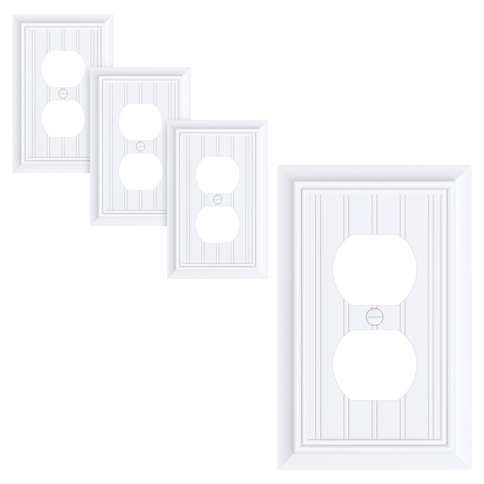 Photo 1 of 4-Pack Classic Beadboard Duplex Outlet Cover Plate, Decorative Pure White Switch Plates and Outlet Covers, Natural Bamboo Fiber Wall Plates for Electrical Outlets, 1 Gang Receptacle Cover