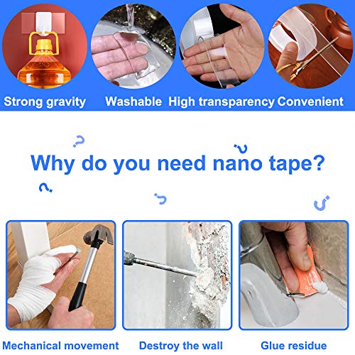 Nano Double Sided Tape - 33 Ft Multipurpose Wall Hanging Strips, Removable Clear Adhesive Tape Strips for Photos, Home Decor, Office Décor