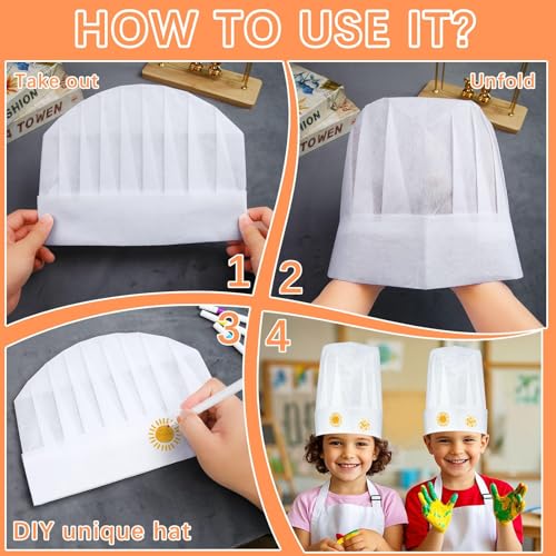 20 Pack Disposable kids Chef Hat, Adjustable Non Woven Bakery Hats for kids, Disposable DIY Kitchen Cooking Chef Cap for Cooking, Baking, Pizza Party, Hibachi Party Decorations (White/27 * 20cm)