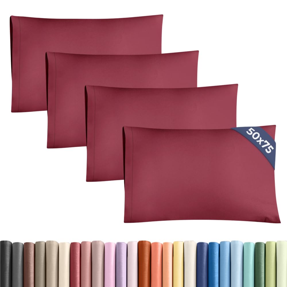 Pillowcases 4 Pack Standard Size 50x75cm Burgundy, Brushed Microfiber with Envelope Closure, Extra Soft Breathable Cooling Pillow Cases, Wrinkle Free Machine Washable Pillow Covers, OEKO-TEX Certified