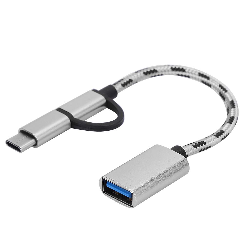 Dilwe USB C 2 in 1 OTG Transfer Cabling Adapter, USB 3.0 OTG Replacement Data Cable, 17cm USB3.0 5Gbps Micro USB C Electronic Transfer Connector for Phones and Tablets(Gris)