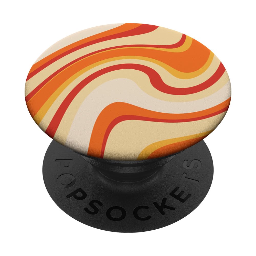 Orange Wavy Stripes, Hippie Aesthetic, 70s Retro, Cool PopSockets Swappable PopGrip