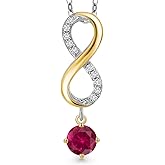 Gem Stone King 925 Silver and 10K Yellow Gold Red Created Ruby and Lab Grown Diamond Pendant Necklace for Women | 1.28 Cttw | Gemstone July Birthstone | Round 5MM | With 18 Inch Chain