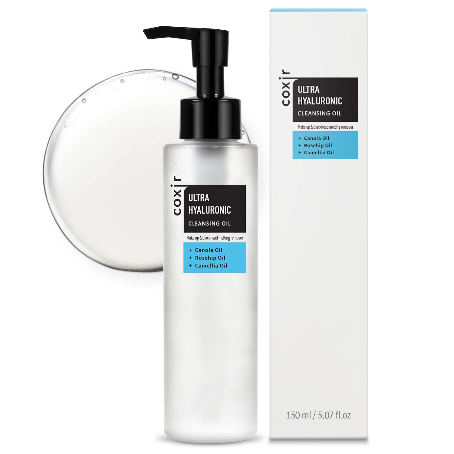 COXIR Ultra-Hyaluronic Cleansing Oil (150 ml / 5.07 fl.oz.) No Parabens A Step Make Up Remover for Deep Cleaning and Deep Hydration