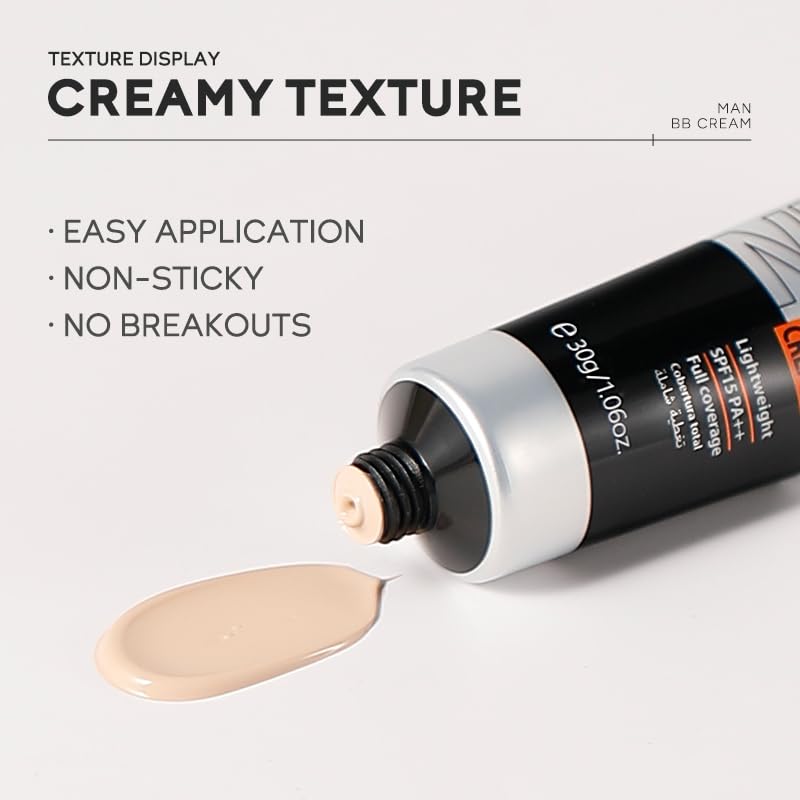 AKARY Hydrating Men BB Cream SPF 15 PA++, Full-Coverage Foundation&Concealer, Mens Face Moisturizer Cream Evens Skin Tone, Oil Control and Cover Flaws, Natural Finish for All Skin Types, Natural 240